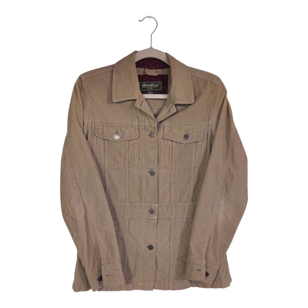 Eddie Bauer Corduroy Jacket Women's 100% Cotton Pockets Slim Style Tan Size S